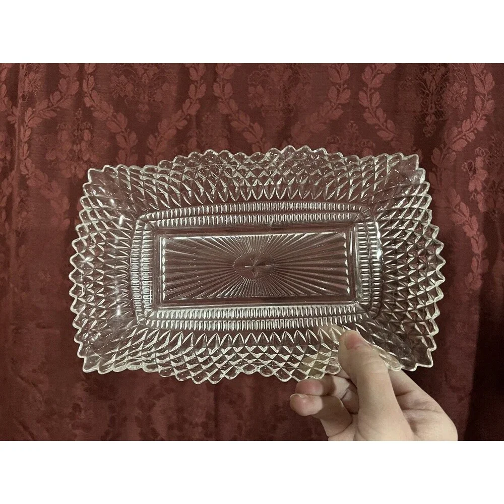 Set of 3 INDIANA GLASS Bowls Square Ruffle Diamond Point Candy Nut Dish Clear